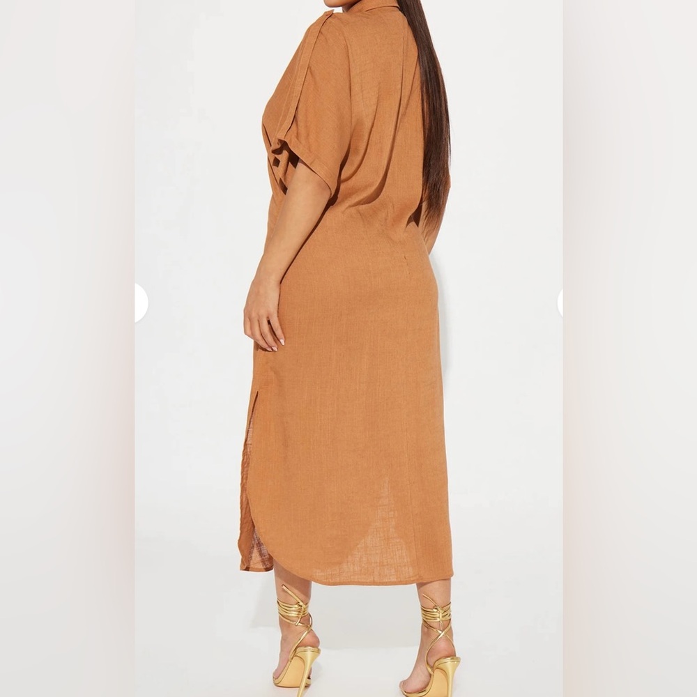 NWT Casual Stroll Guaze Fashion Nova Elegant Tan Midi Dress. - Picture 2 of 2